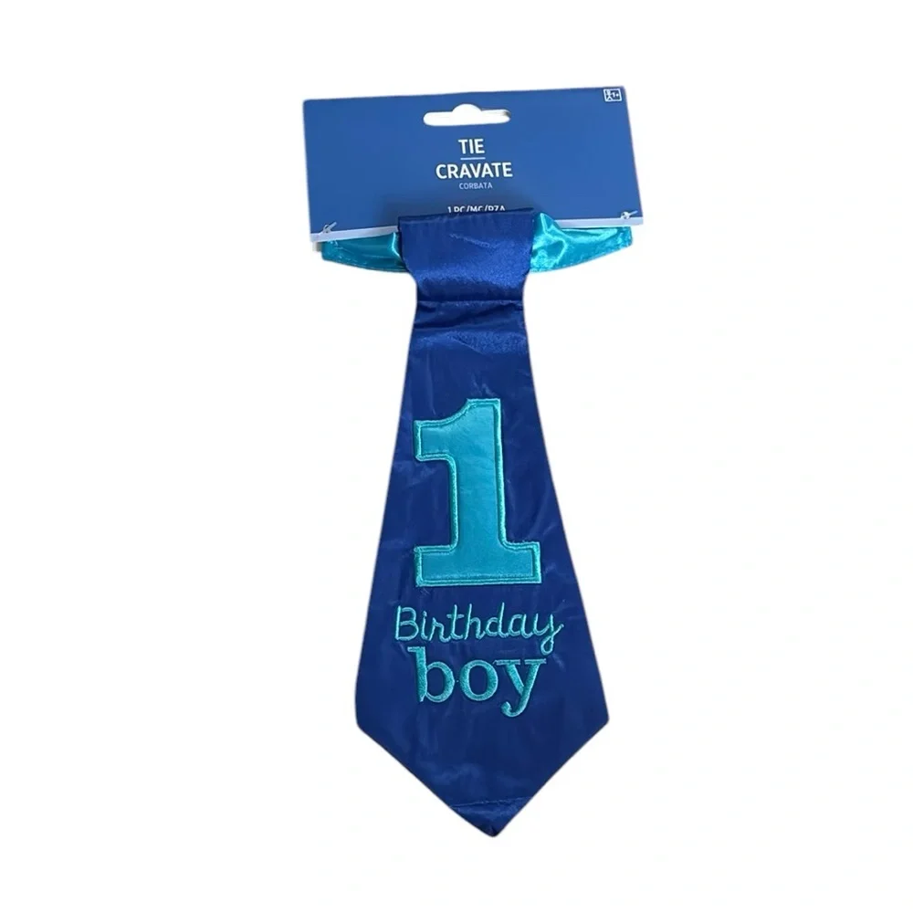 Baby Boy 1st Birthday Satin Blue Tie 9”
